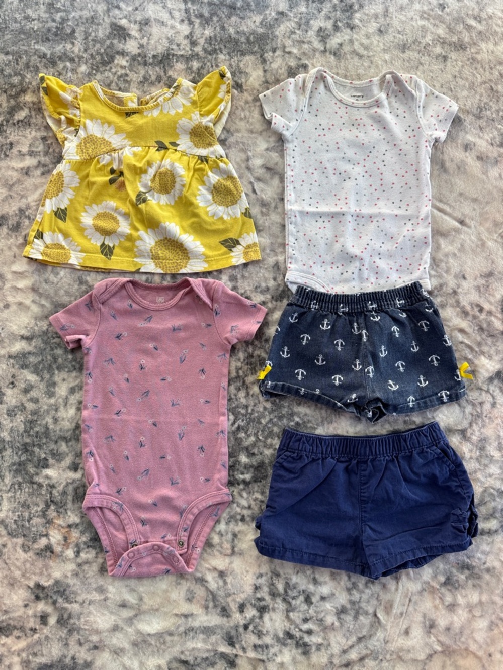 Carter's Yellow Sunflower Top & Navy Anchor Shorts Set
